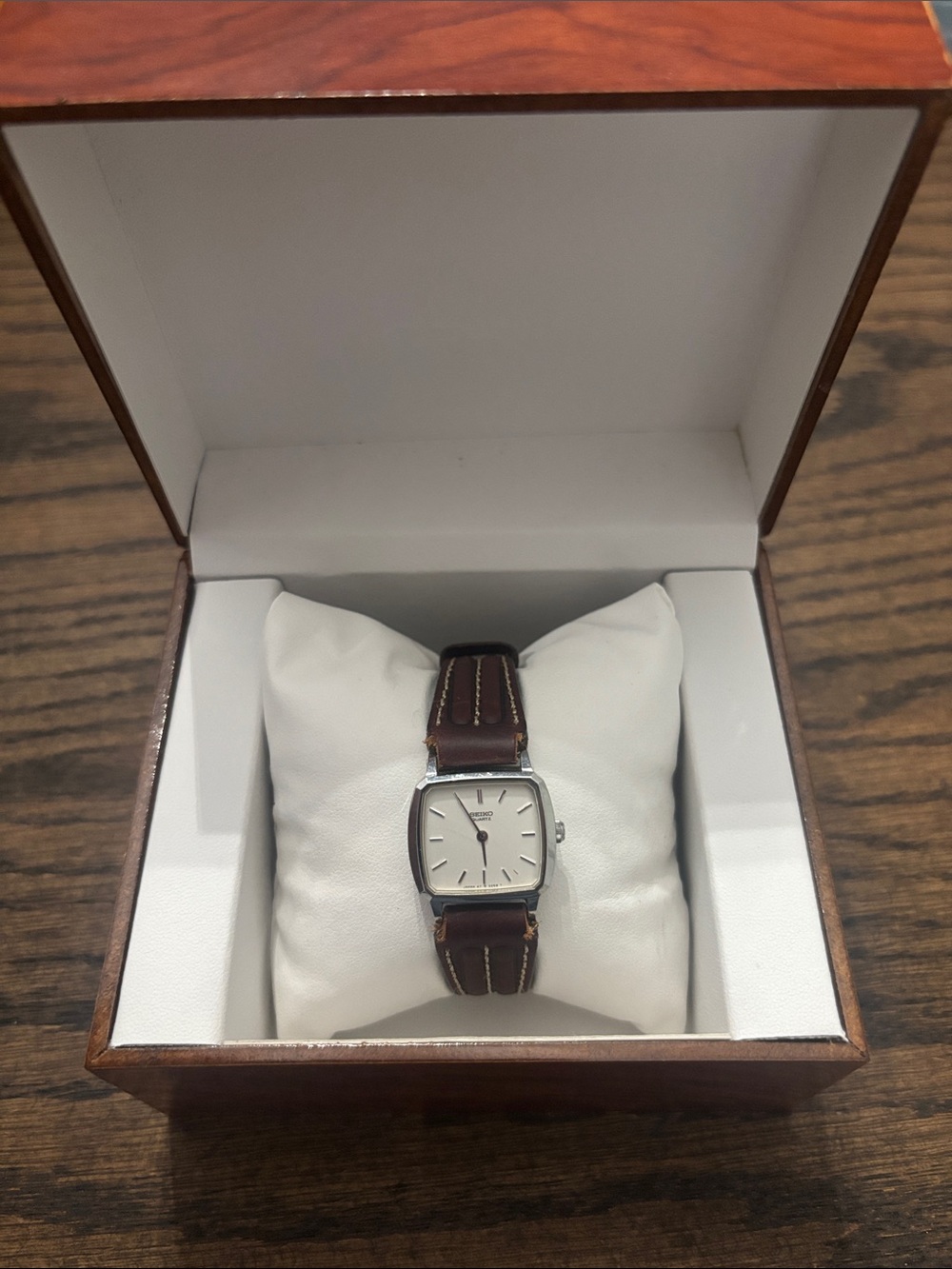 Seiko Women's Watch with Brown Leather Strap and Silver Case